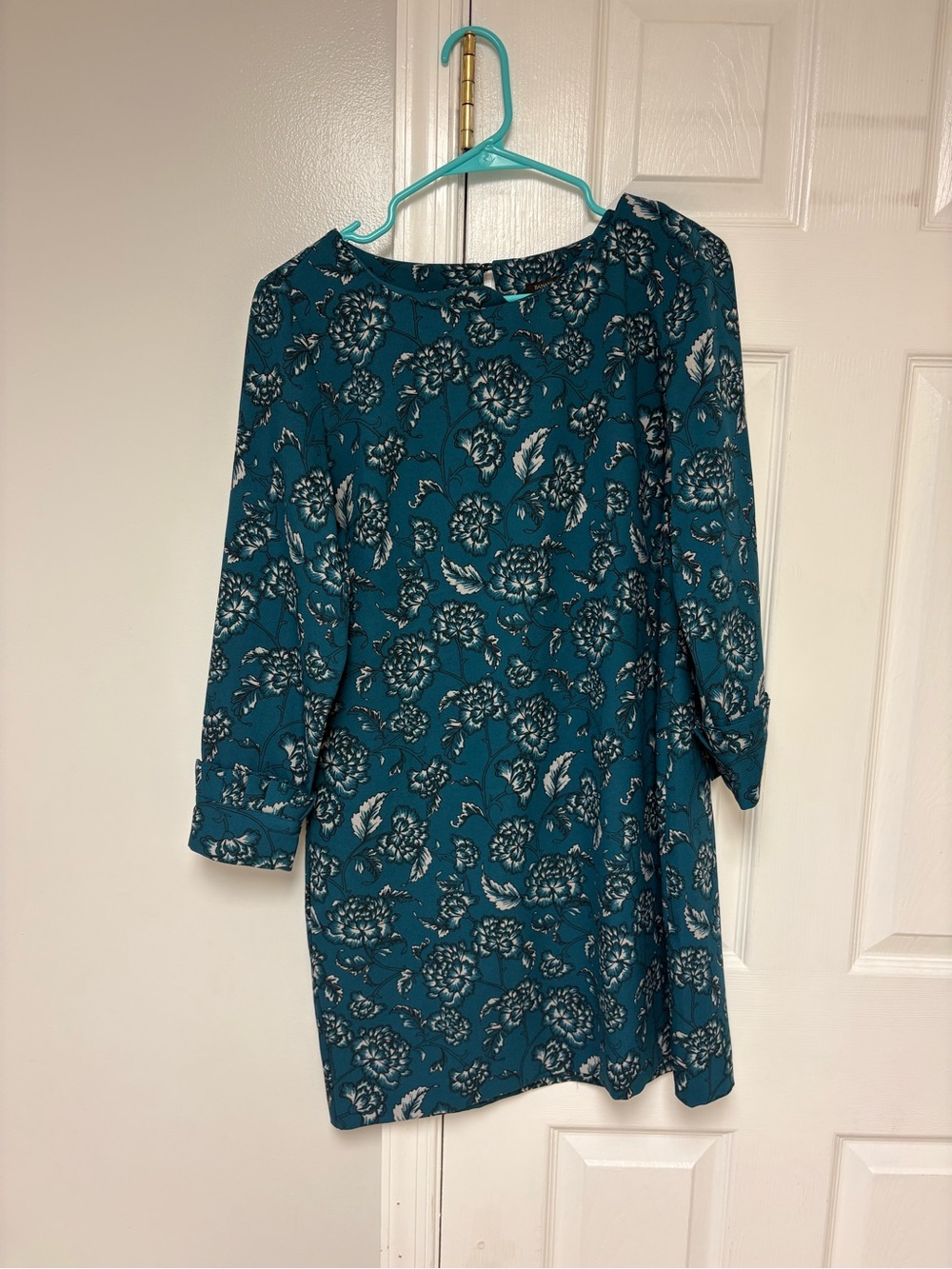 Banana Republic Teal Floral Long Sleeve Shift Dress